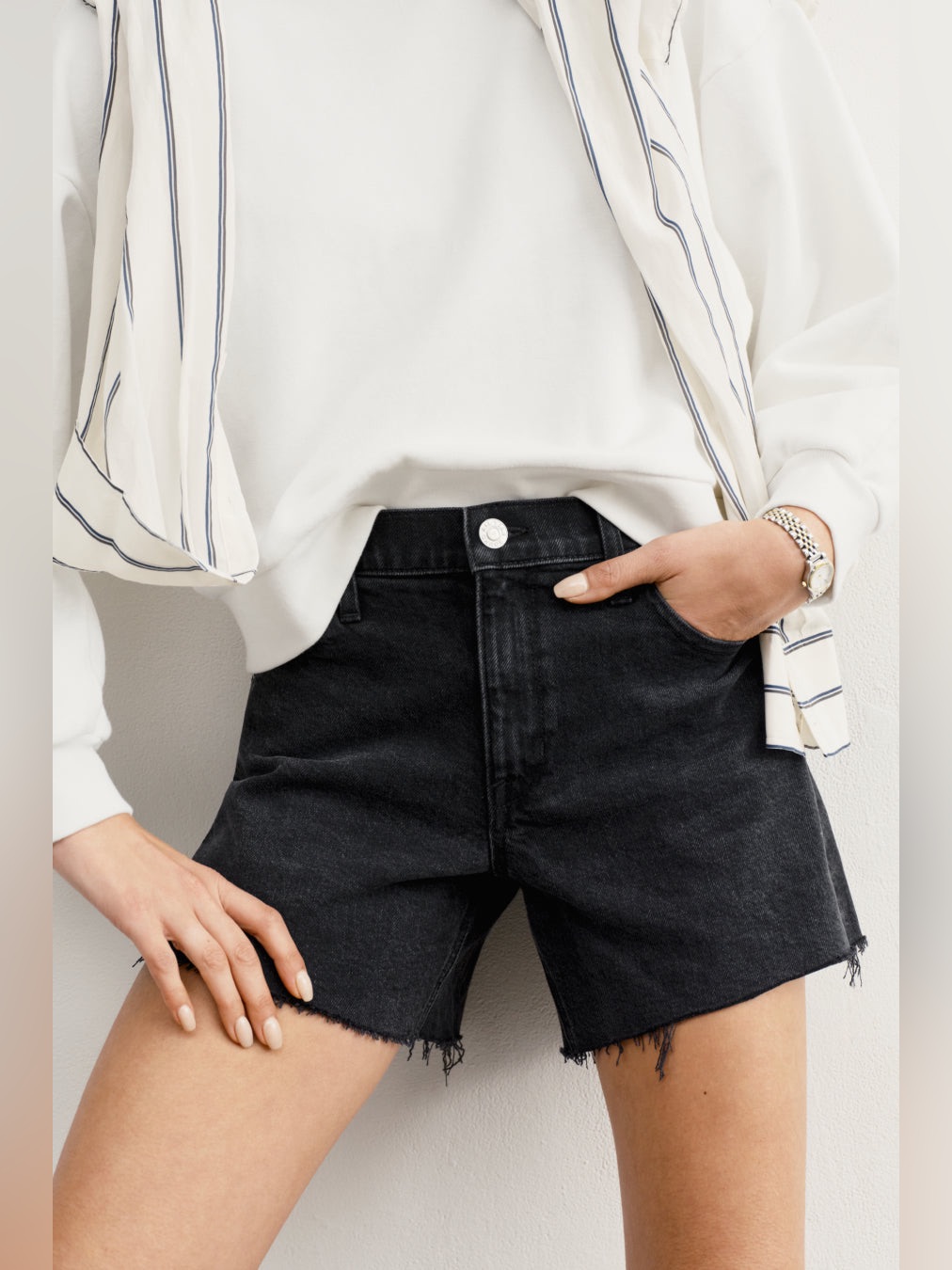 Ayr The Sure Sure Cutoff Denim Shorts In Black, Size 34